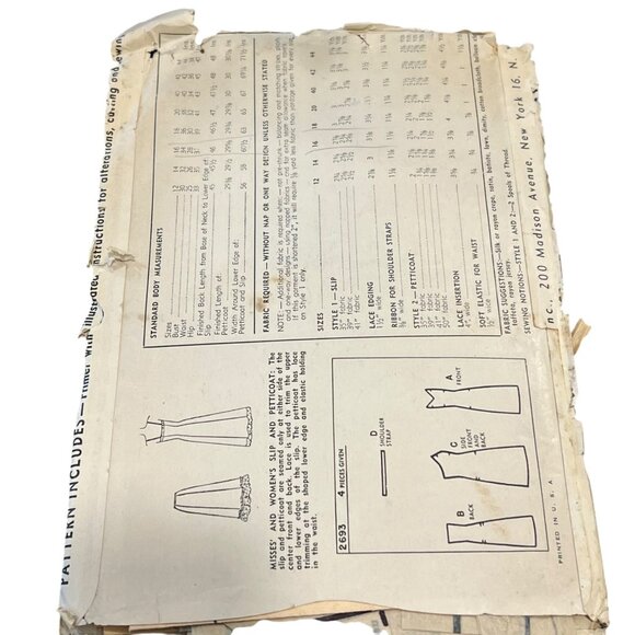 Simplicity Vintage Sewing Pattern 2693 Slip & Petticoat Size 16 Bust 34 - Picture 2 of 2